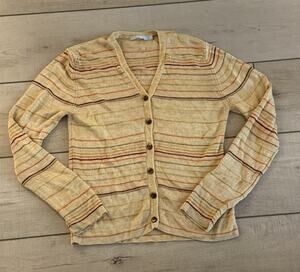 G2000 Women’s Yellow Orange Striped Button Front Knit Cardigan Sweater Size 7
